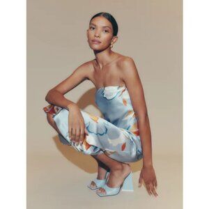 💕REFORMATION💕 Joanne Silk Dress ~ Hyperion Blue Print 10 NWT